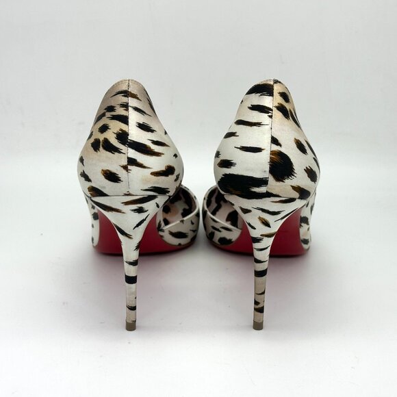 Christian Louboutin Crepe Satin Leopard Print Gigi Iriza 85  Christian Louboutin IRIZA 85 D\'Orsay Heels Pumps Shoes Gigi Vintage Rose